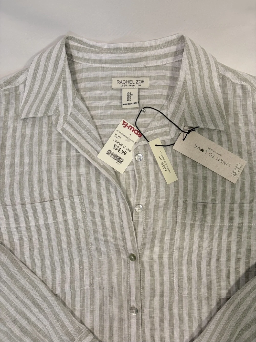 NWT Rachel Zoe 100% Linen Striped Shirt—Size L - Picture 4 of 7